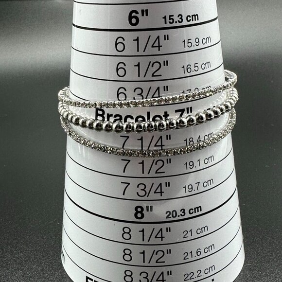 Rhinestone Cuff Bracelet Set Silver Tone Stretch Bling Statement 2pc Formal - Picture 9 of 12